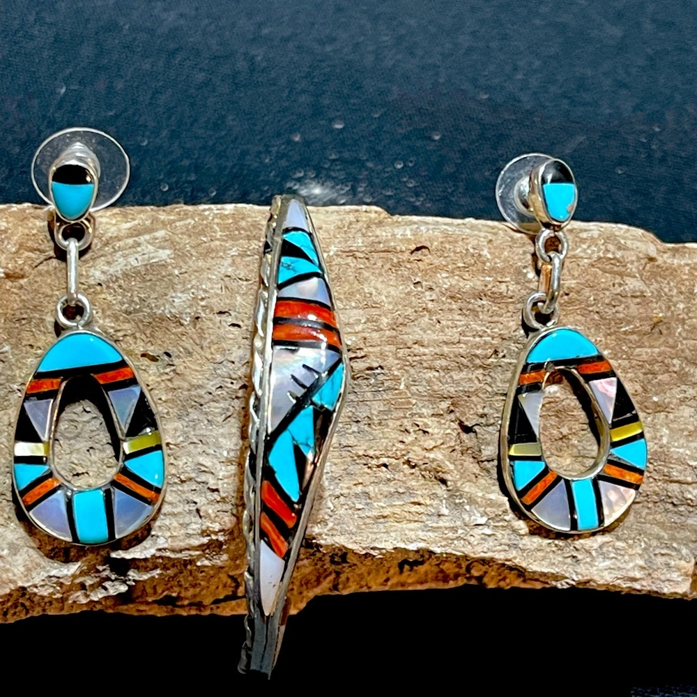 SOLD Zuni Inlay Earrings Cuff Set